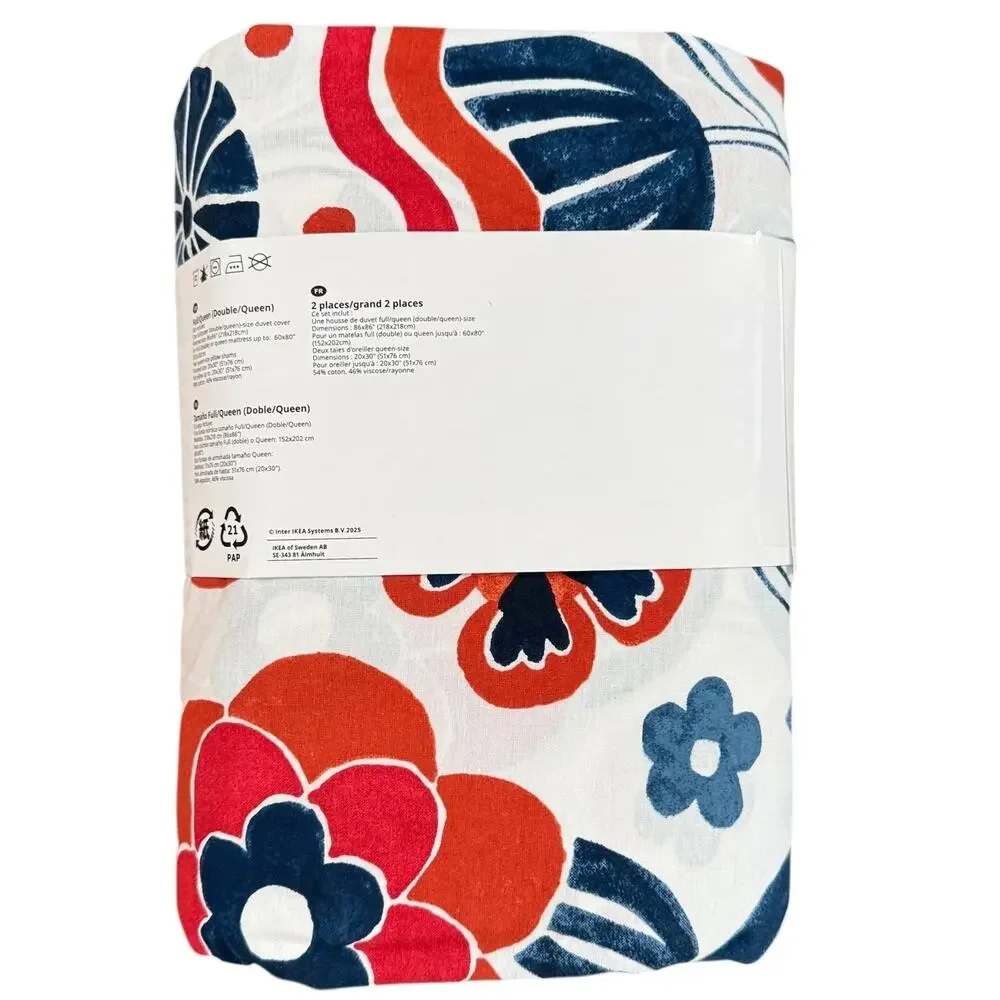 Ikea KANONVISKA Full/Queen Duvet cover pillowcases white multicolor/floral - NEW